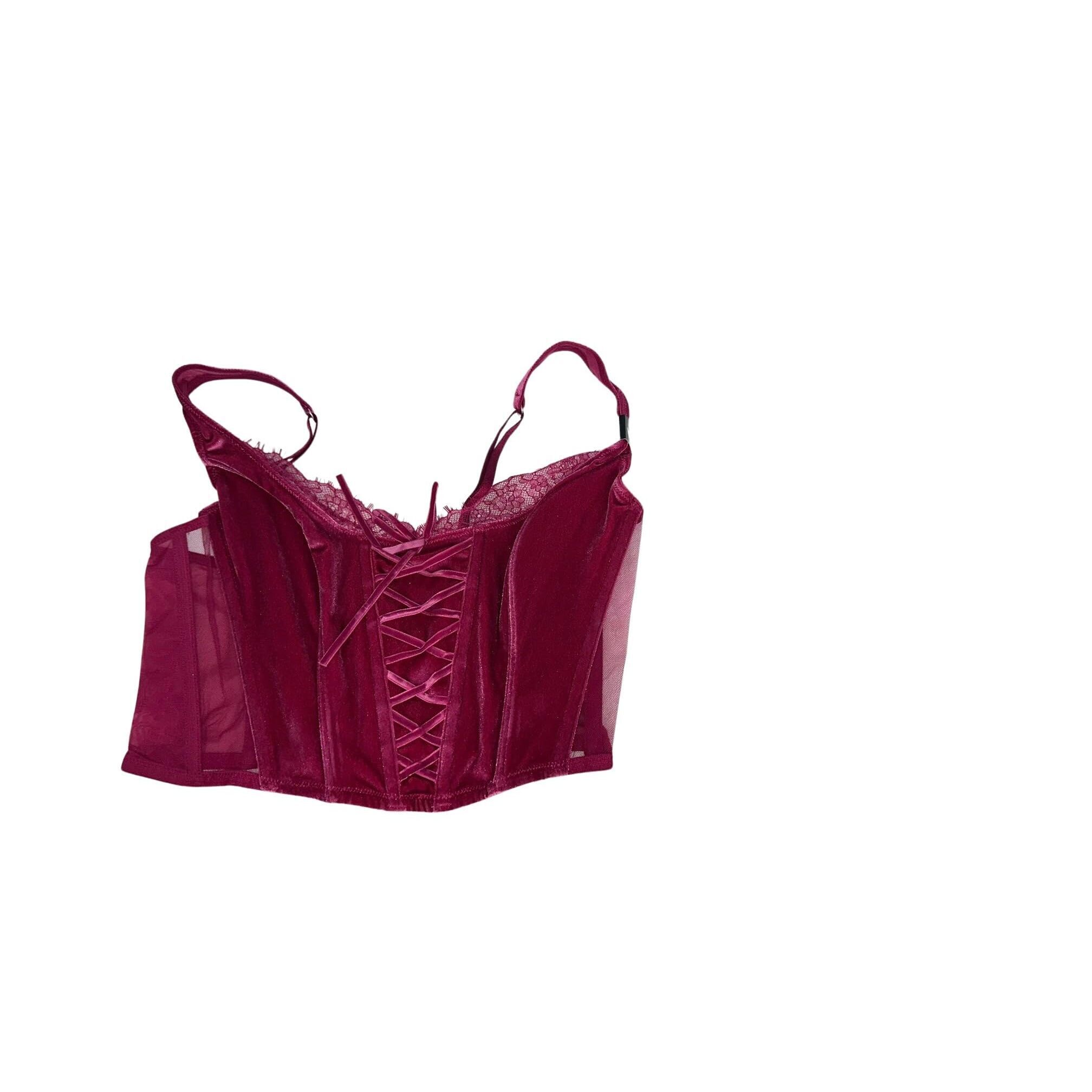 5931 Unlined Mesh & Velvet Corset Top Color Claret Red Size Small New
